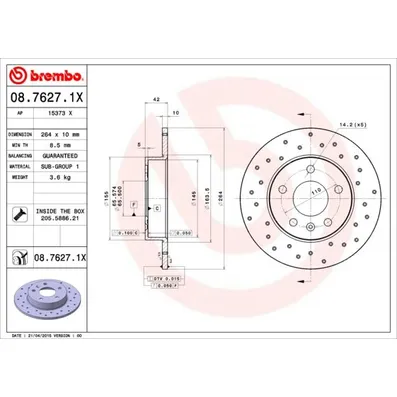 Диск тормозной XTRA | задний | BREMBO 0876271X