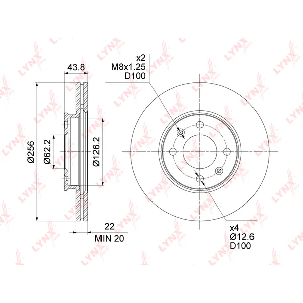 Диск тормозной передний HYUNDAI SOLARIS/KIA RIO III /VENT D=256MM LYNXAUTO BN-1431