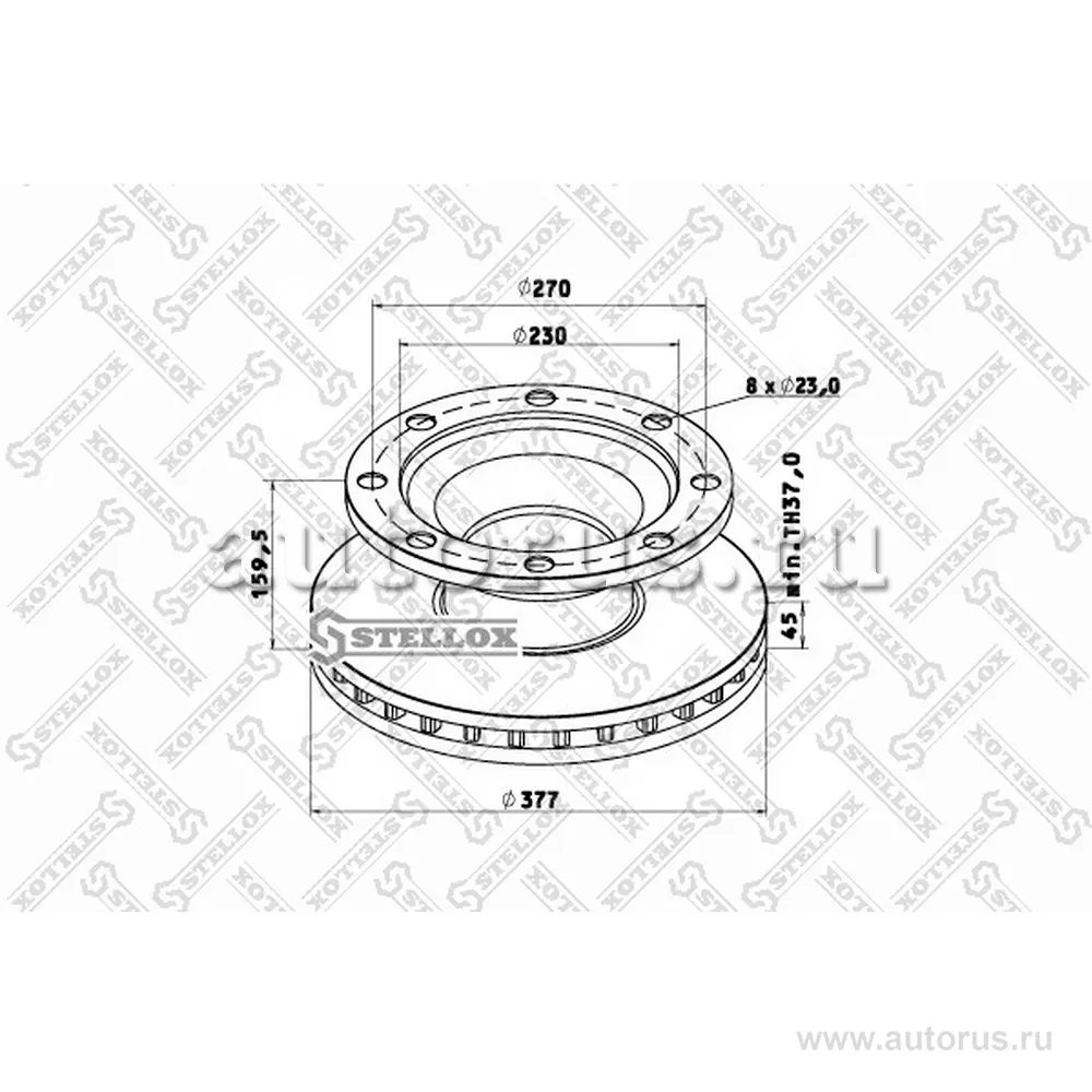 Диск тормозной 377/230X45/159.5 8N-275-23 BPW SB3745 STELLOX 8500804_SX
