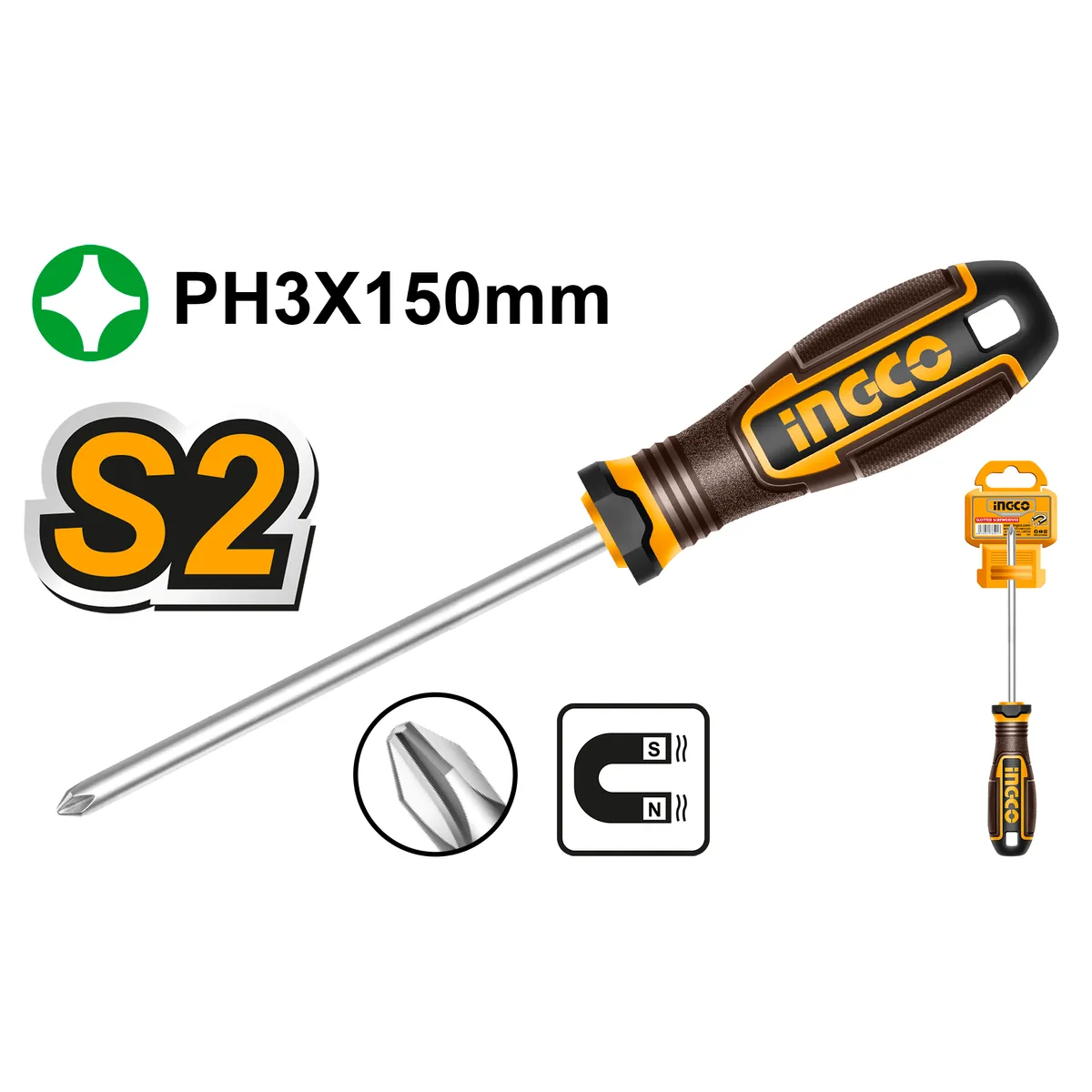 Отвертка крестовая PH3x150 (12/144) INDUSTRIAL INGCO HSDPH3150