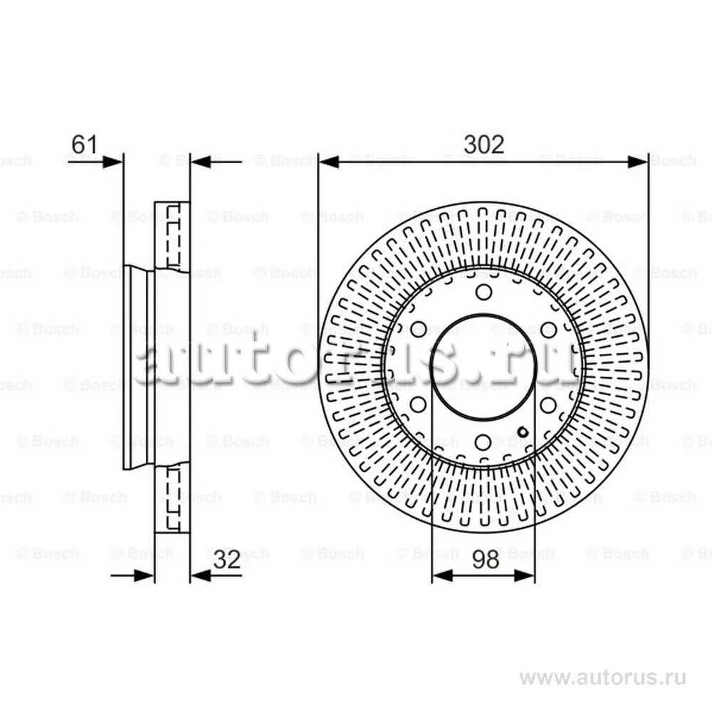 Диск тормозной передний вентилируемый BOSCH 0 986 479 V32