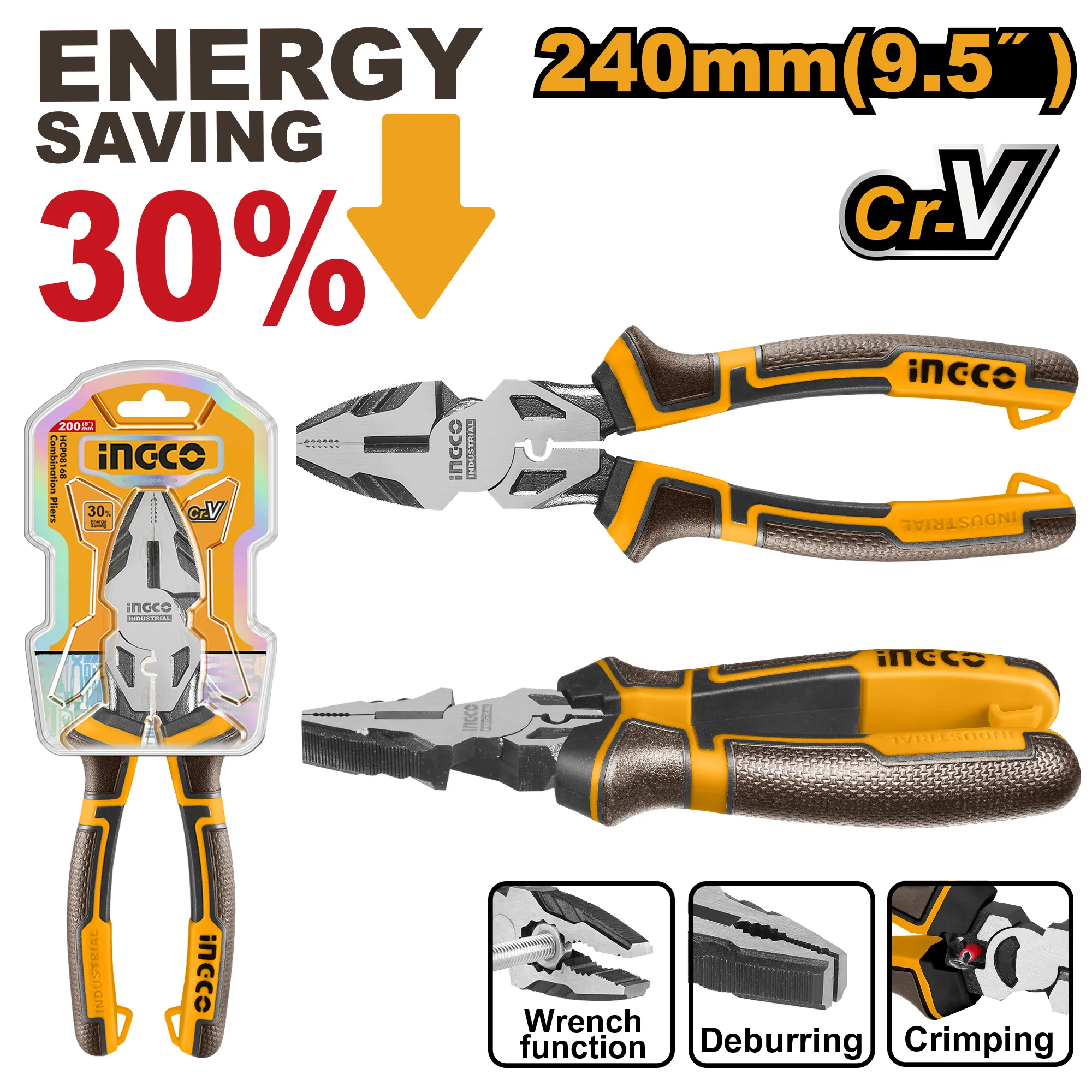 Плоскогубцы комбинированные 240 мм INDUSTRIAL INGCO HHCP28240