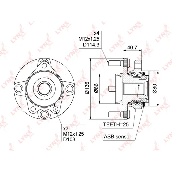 Ступица передняя в сборе L=R NISSAN Tiida 07-> LYNXauto WH-1031