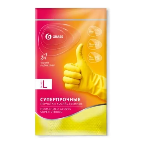 Перчатки хозяйственные латексные. Суперпрочные. Желтые. Размер L GRASS IT0742