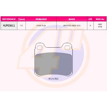 Колодки задние MB W201 1.8-2.5TD 82-94 4U 4UP03611