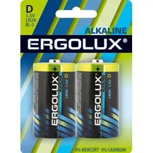 Батарейка алкалиновая ERGOLUX Alkaline D 1,5V (2 шт) LR20 BL-2