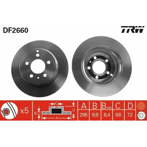 Диск тормозной задний VOLVO 850/C70/S70/V70 -02 TRW DF2660