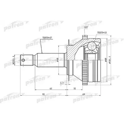 ШРУС наружный с кольцом ABS задний 27x58.8x25 ABS:52T H PATRON PCV1350
