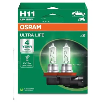 Автомобильная галогенная лампа OSRAM H11 12V 55W PGJ19-2 3200К ULTRA LIFE (комплект 2 шт) 64211ULT-2HB