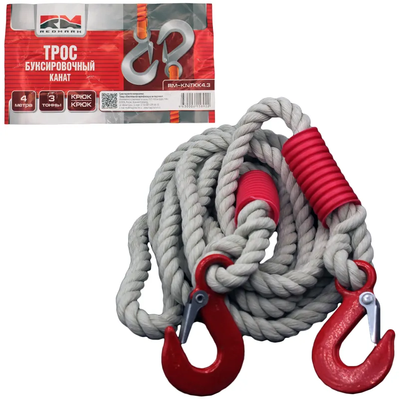 Трос буксировочный канат (4 м 3 т.) крюк/крюк RedMark REDMARK RM-KNTKK4.3