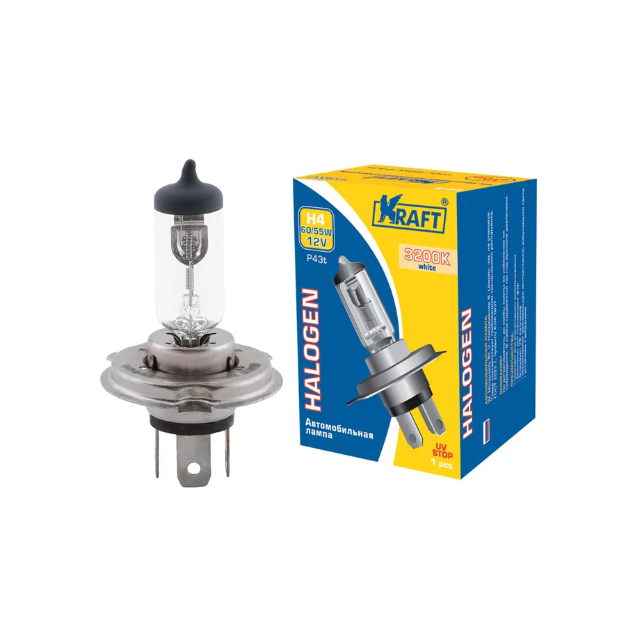 Лампа 12V H4 60/55W P43t KRAFT 1 шт. картон KT700010