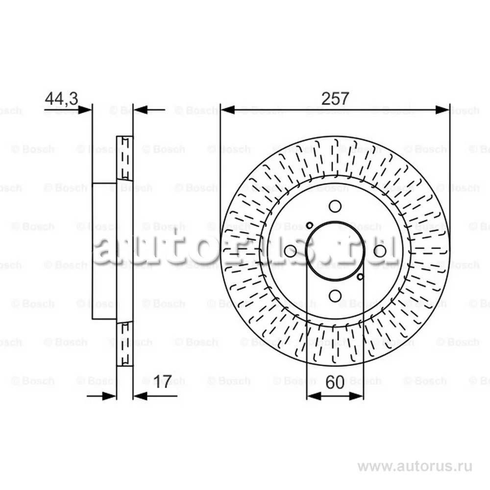 Диск тормозной передний CHERY S12/QQ6 /VENT D=257MM BOSCH 0 986 479 U93