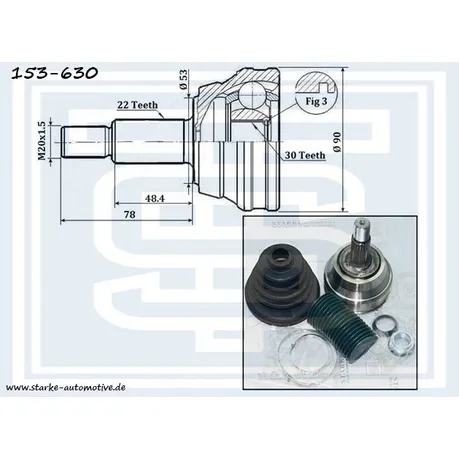 ШРУС VW GOLF III / PASSAT (B3) 1,6/1,8 без ABS STARKE 153-630