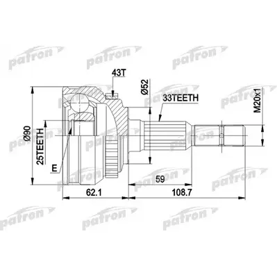 ШРУС наружн к-кт 33x52x25 ABS:43T OPEL: VECTRA 1.8-2.0 PATRON PCV1052