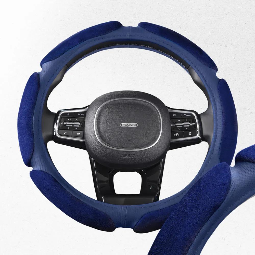 Оплетка руля SKYWAY замша 6 подушечек Синяя ECO (M) SKYWAY S01101017