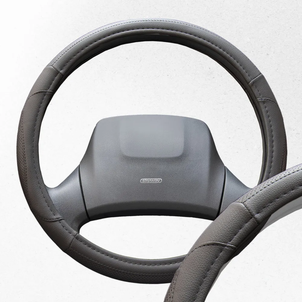 Оплетка руля SKYWAY кожаная серая с перфорированными вставками (L) SKYWAY S01102356