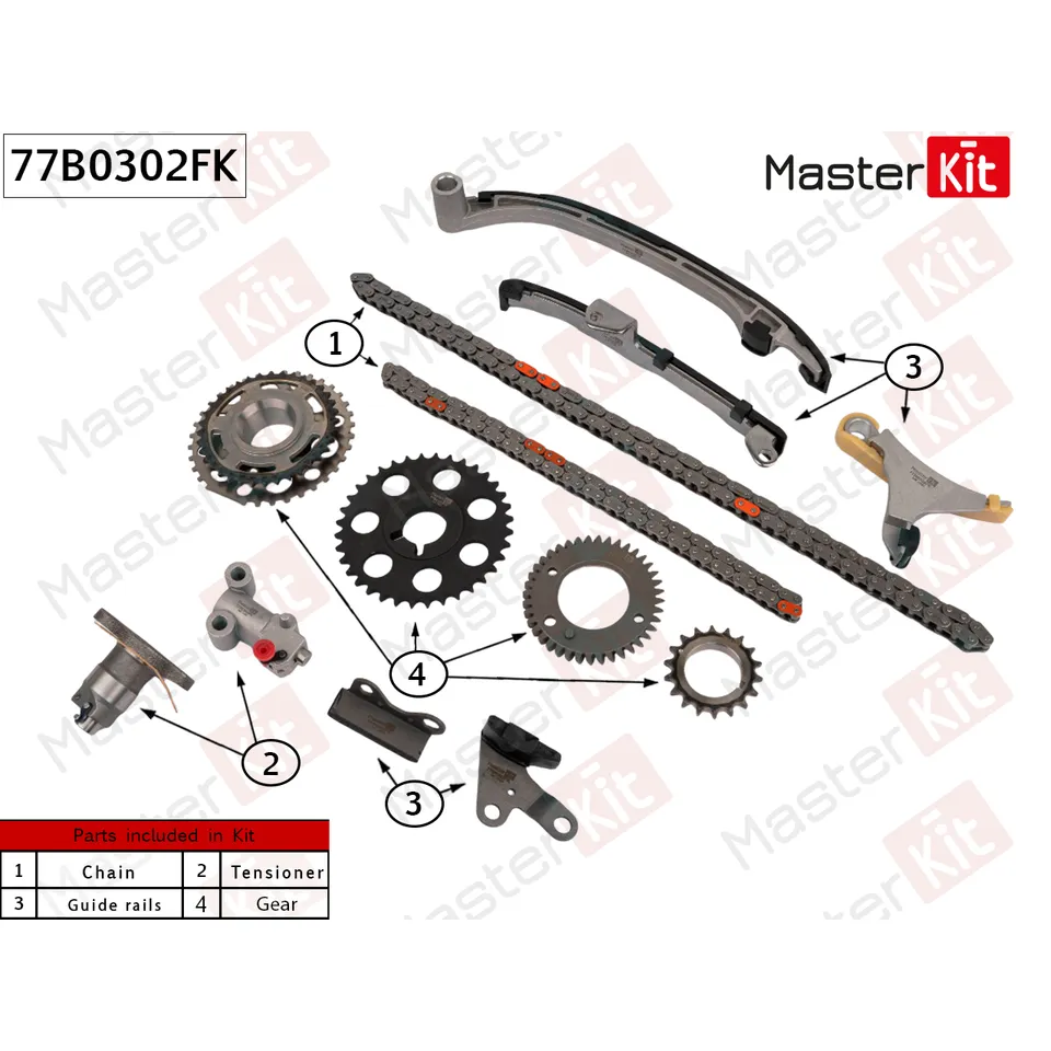 Комплект цепи ГРМ TOYOTA HILUX/PRADO 95-02 (3RZ-FE) MASTERKIT 77B0302FK