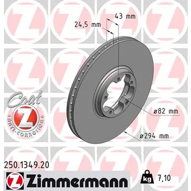 Диск тормозной передний FORD TRANSIT 00 ZIMMERMANN 250.1349.20