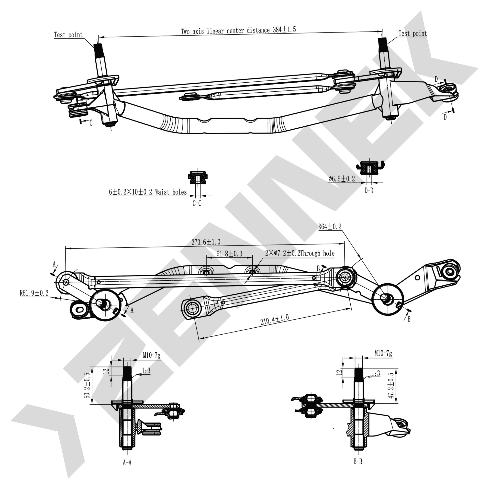 Трапеция стеклоочистителя NISSAN QASHQAI (J10) 2006-2014, QASHQAI+2 (JJ10) 2008-2014 ZENNEK DWL0013