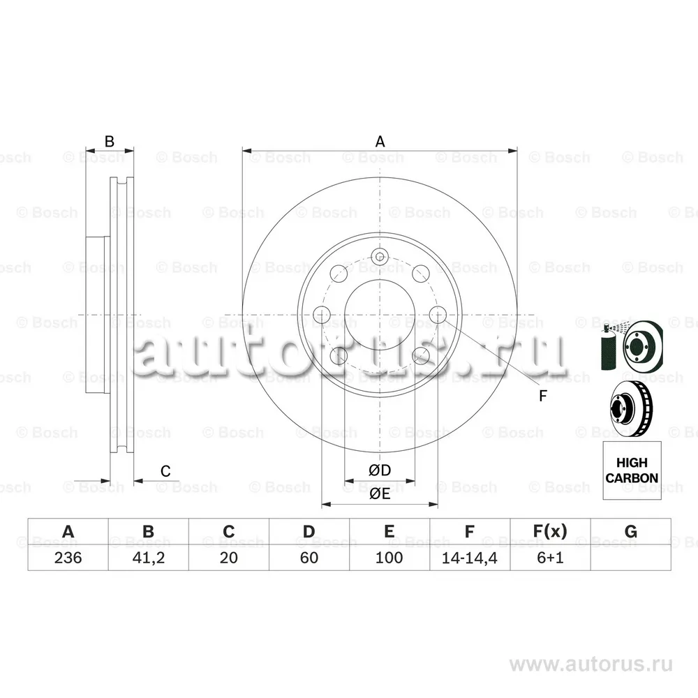 Диск тормозной CHEVROLET AVEO 08 -, AVEO седан 05 -, KALOS 05 -, KALOS седан 05 -, LANOS седан 05 -, SPARK 10- DAEWOO KALOS 02 -, KALOS седан 02-04, BOSCH 0986478192