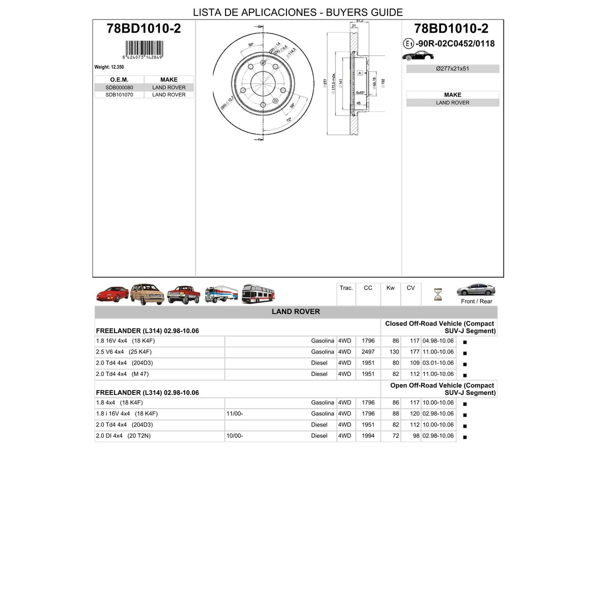 Диск тормозной передний LAND ROVER FREELANDER ICER 78BD1010-2