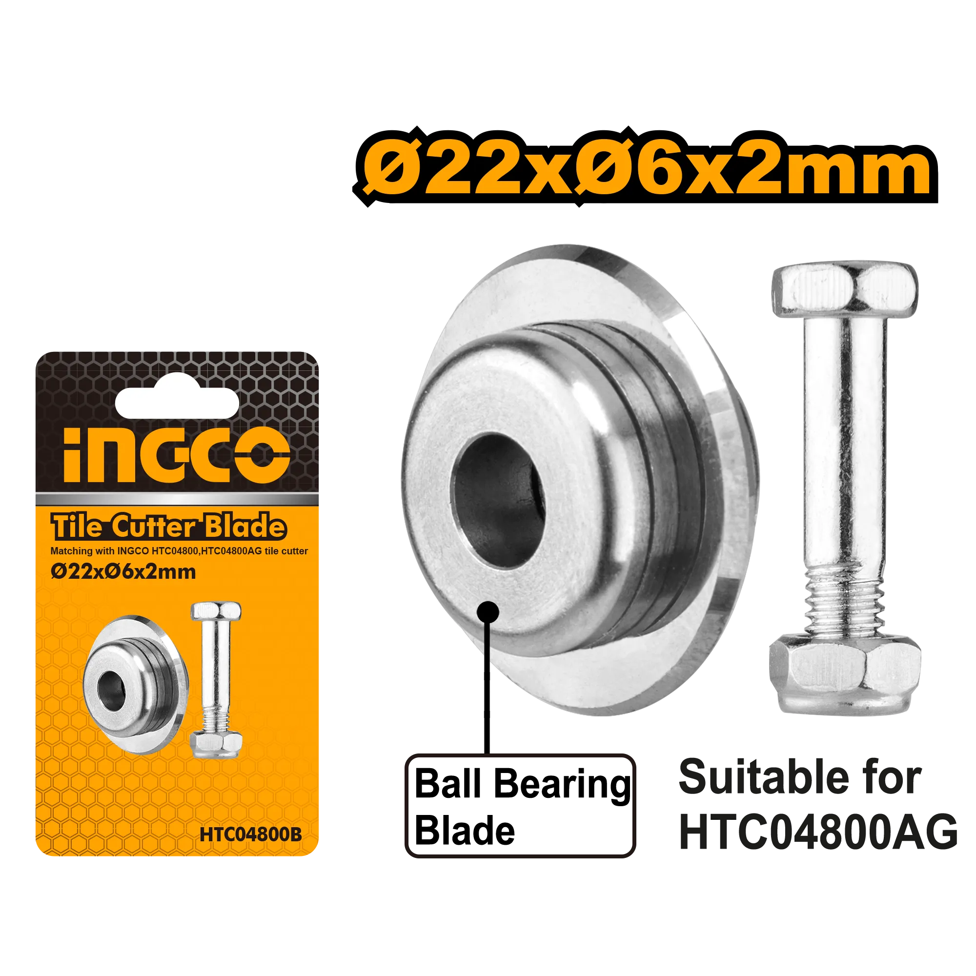 Ролик для плиткореза 22х6х2 мм INDUSTRIAL INGCO HTC04800B