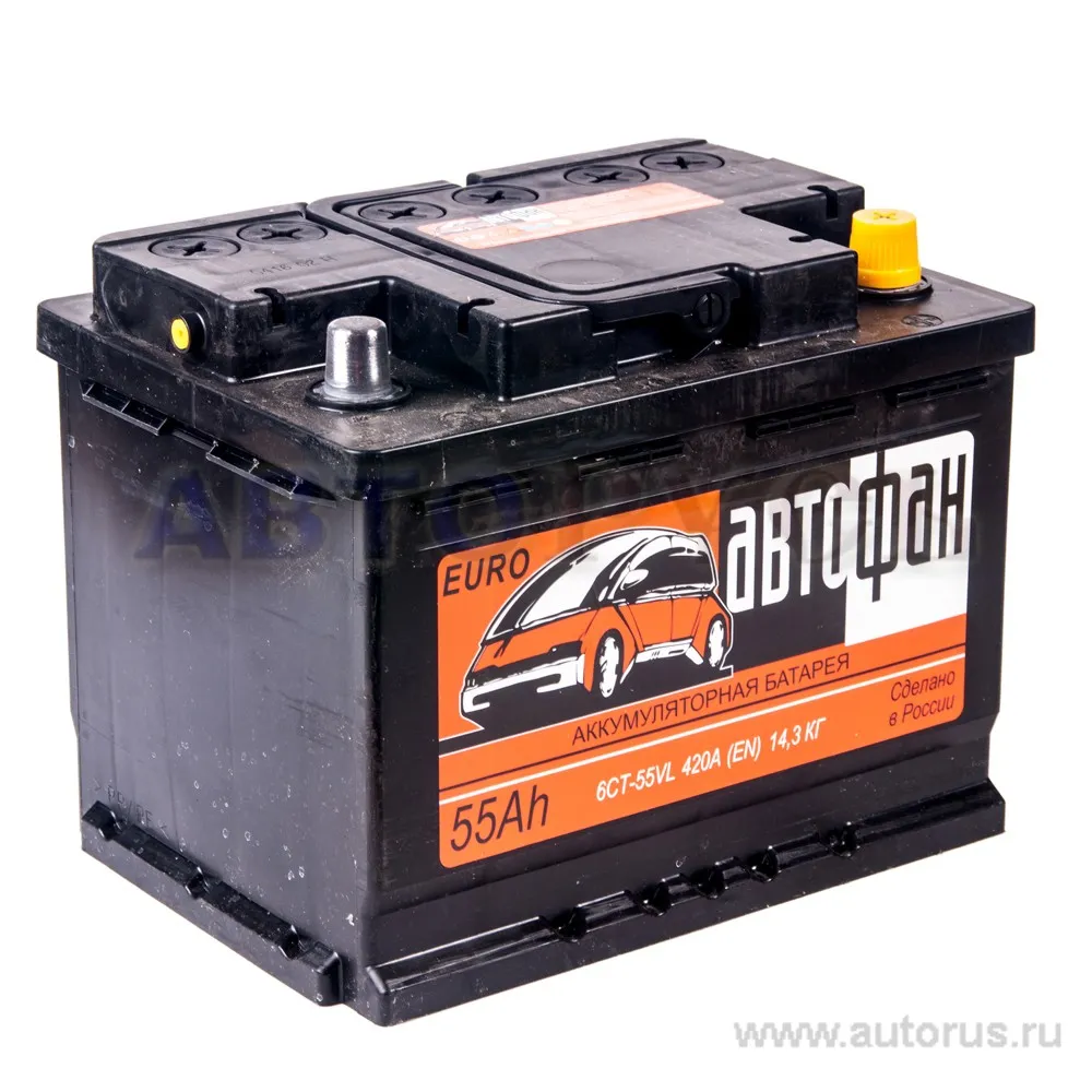 Аккумулятор AKOM AVTOFAN 55 А/ч обратная R+ EN 420A, 242x175x190 6CT-55.0 AVTOFAN