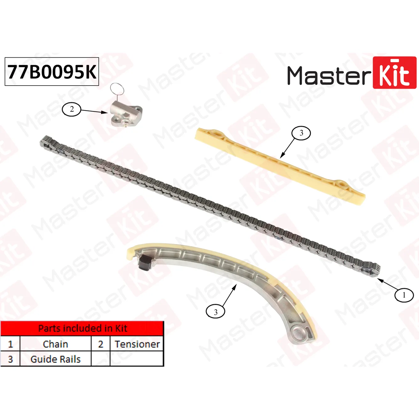 Комплект цепи ГРМ (без звездочек) SUZUKI IGNIS II/JIMNY/SWIFT III/SX-4 M13A/M15A/M16 MASTERKIT 77B0095K