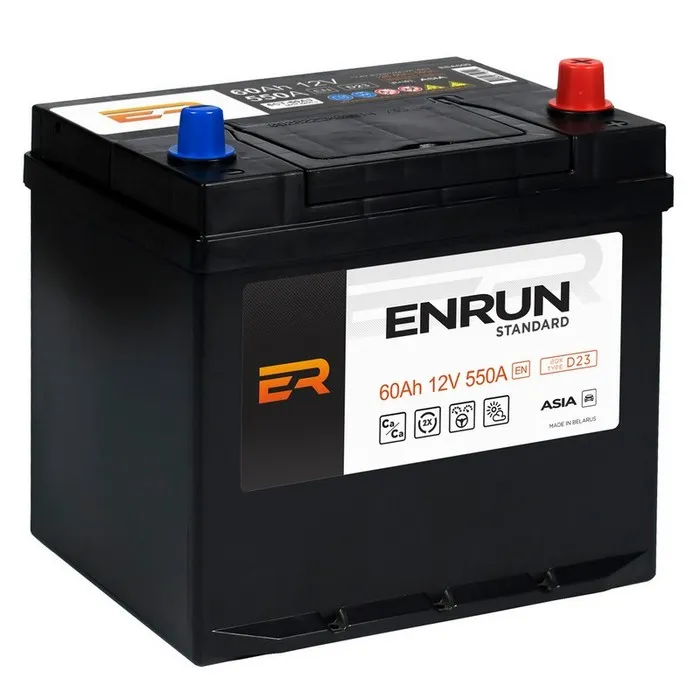 Аккумулятор ENRUN JIS Standart 60 А/ч обратный R+ 230x179x225 D23 EN 580 А