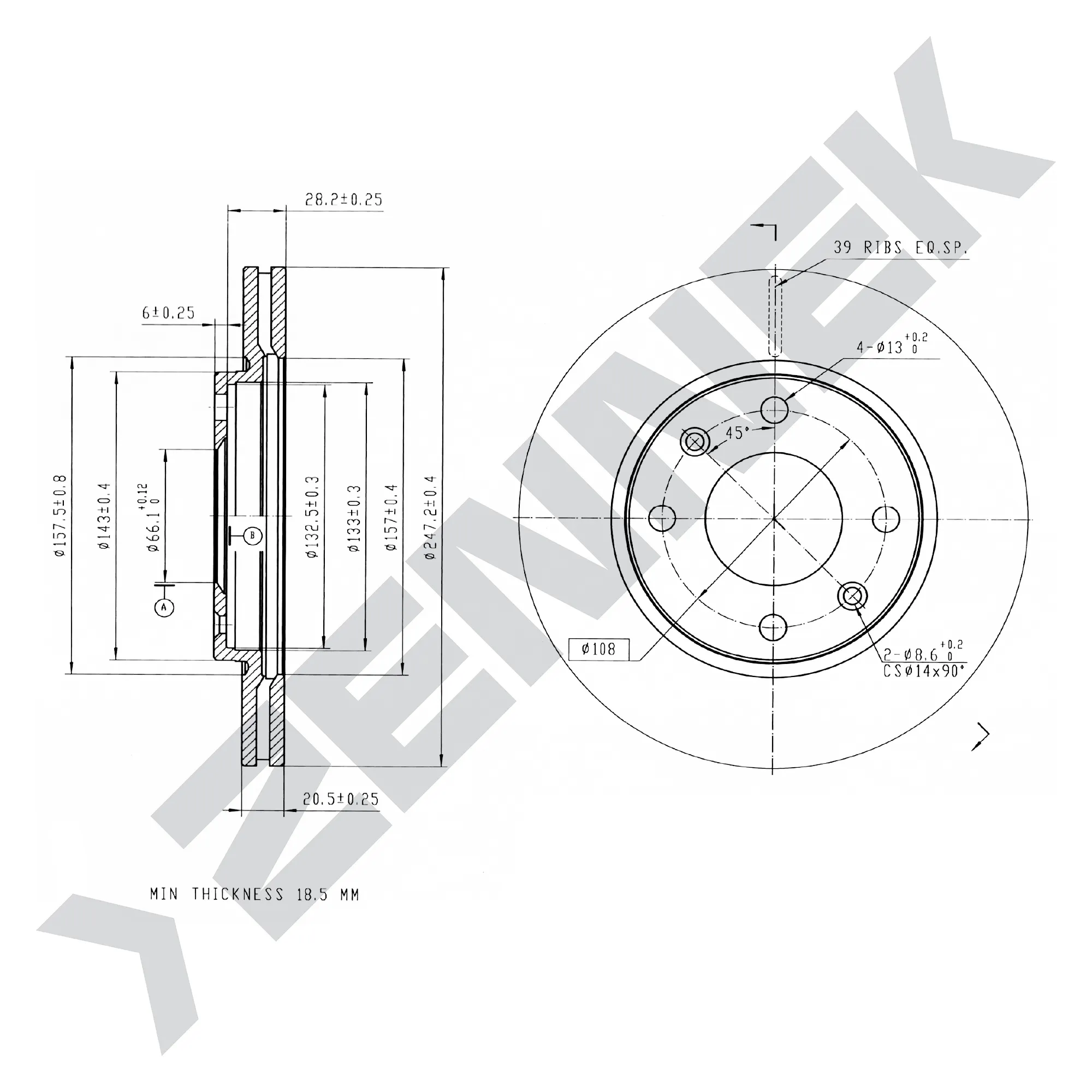 Диск тормозной передний CITRON AX 86-98, ELYSEE 01-08 (2 шт) ZENNEK DBD0122