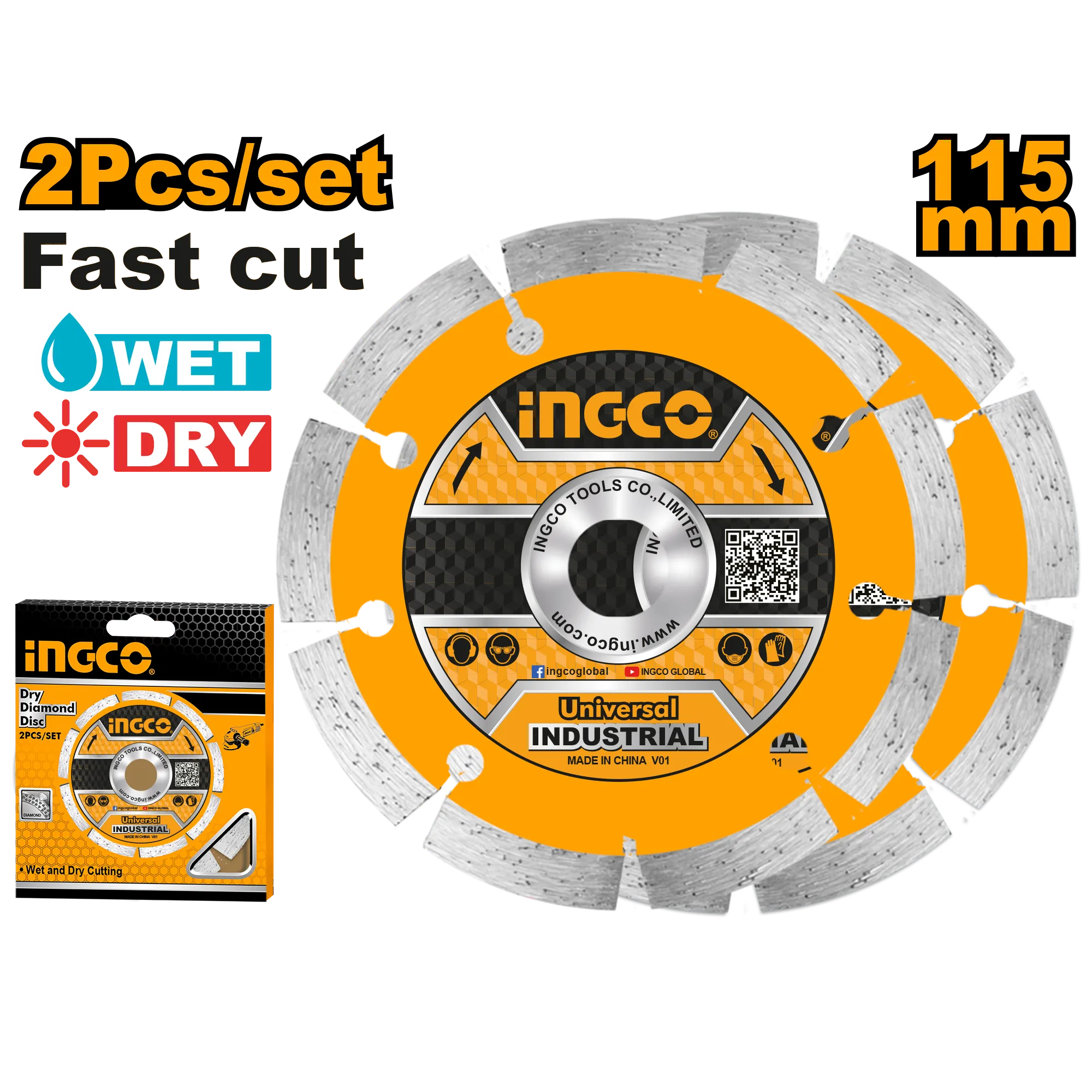 Диск алмазный сегментированный 115 мм 2 шт INGCO DMD0111523