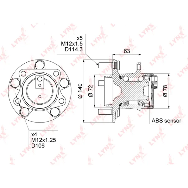 Ступица задняя в сборе L=R MAZDA 6 07->/CX-7 08-> LYNXauto WH-1030
