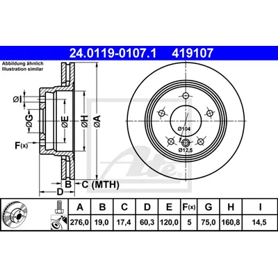 Диск тормозной задний BMW E36 323/328 95-> E46 ATE 24.0119-0107.1