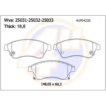 Колодки передние OPL ASTRA H 06-/ J 09-/ MOKKA 12-/ CHV CRUZE 09-/ AVEO/ORLANDO 11-(с датчиками) 4U 4UP04230
