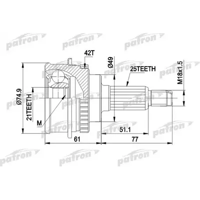 ШРУС наружный с кольцом ABS 25x49x21 ABS:42T SUZUKI: BA PATRON PCV1266