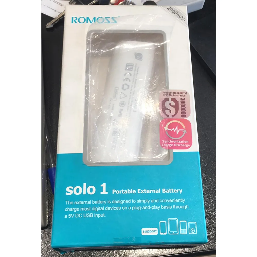 Уценка Внешний аккумулятор Romoss Solo 1 2000mAh, для мобильных устройств, Уценка, , Max Вт