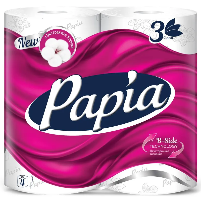 Бумага туалетная PAPIA белая 3сл 4рул/уп 1612722