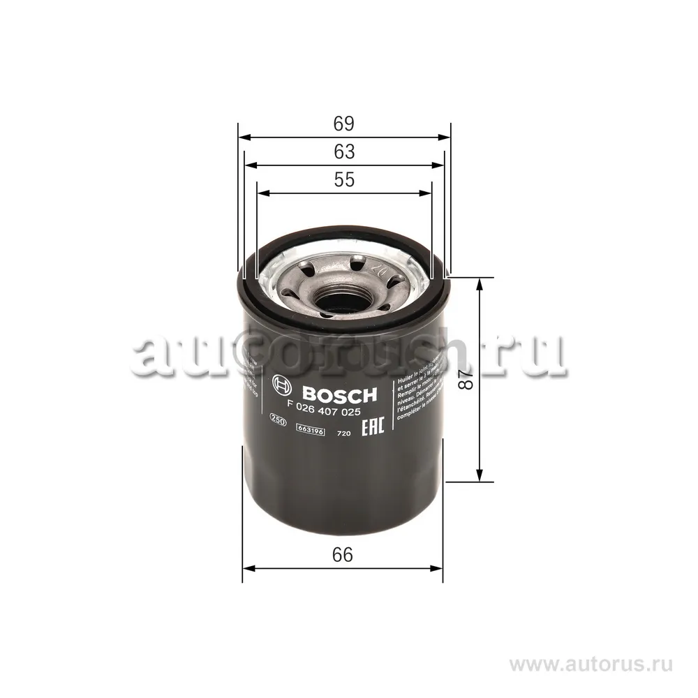 Фильтр масляный HYUNDAI ATOS GETZ, KIA CERATO SHUMA RIO PICANTO 1.0I-2.0 98 BOSCH F026407025