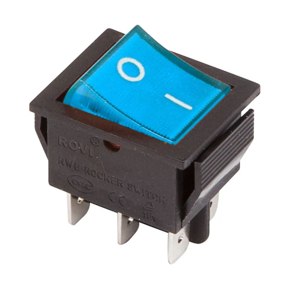 Переключатель клавишный 250V 15А (6с) ON-ON синий с подсветкой (RWB-506, SC-767) REXANT 36-2351