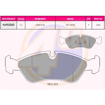 Колодки передние OPEL OMEGA A 1.8-2.3TD 88-94/VECTRA A/B 1.4-2.0DI 88-02 4U 4UP03505