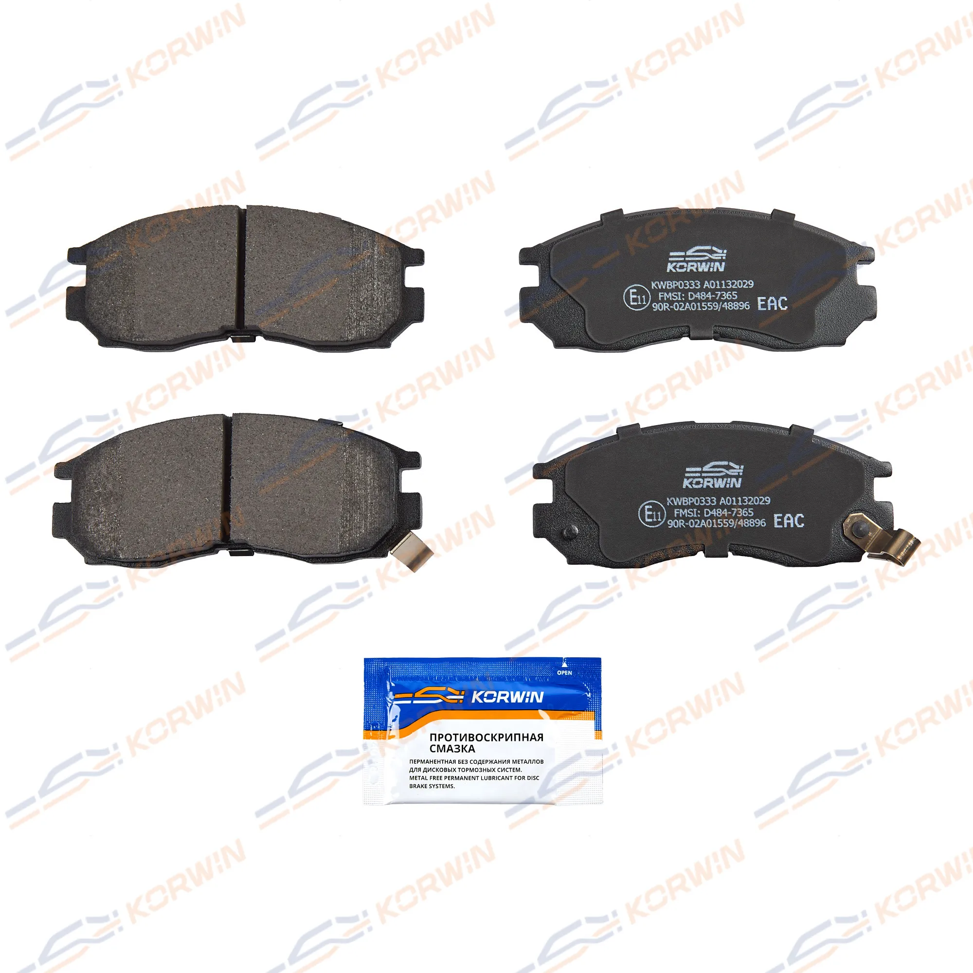 Колодки тормозные перед. Mitsubishi Galant VIII (92-03)/Eclipse -99/Lancer -03 KORWIN KWBP0333