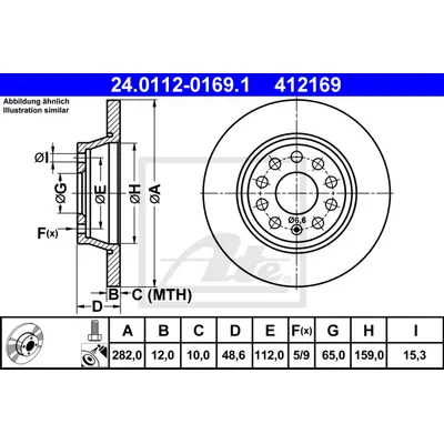 Диск тормозной задний AUDI/SEAT/SKODA/ VW ATE 24.0112-0169.1