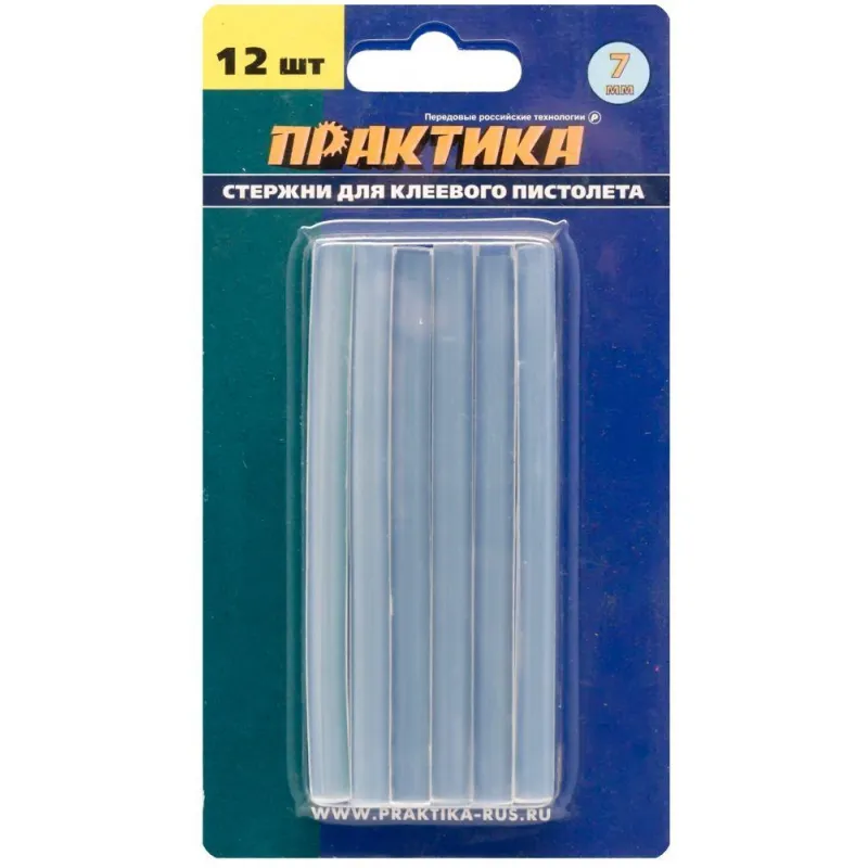 Стержень клеевой ПРАКТИКА d7х100мм белый/прозрачный, 12шт. (641-572) 1489338