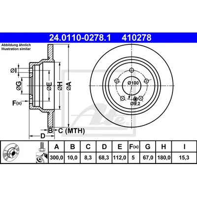 Диск тормозной задний MB W211/W212 ALL 02-> EXCL.AMG ATE 24.0110-0278.1