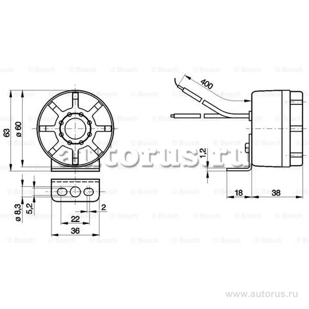 Сигнал заднего хода с кронштейном звуковой электрич. 24V D 60MM UNIVERSAL BOSCH 0986334001