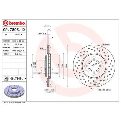 Диск тормозной передний перфорированный BREMBO 09.7806.1X