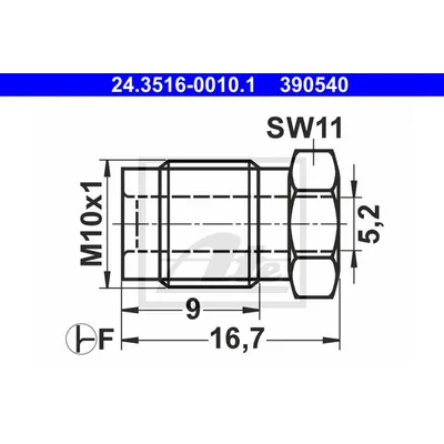 Штуцер тормозной системы UNIVERSAL /M10x1mm/d=5,2mm/L=16,7mm ATE 24.3516-0010.1