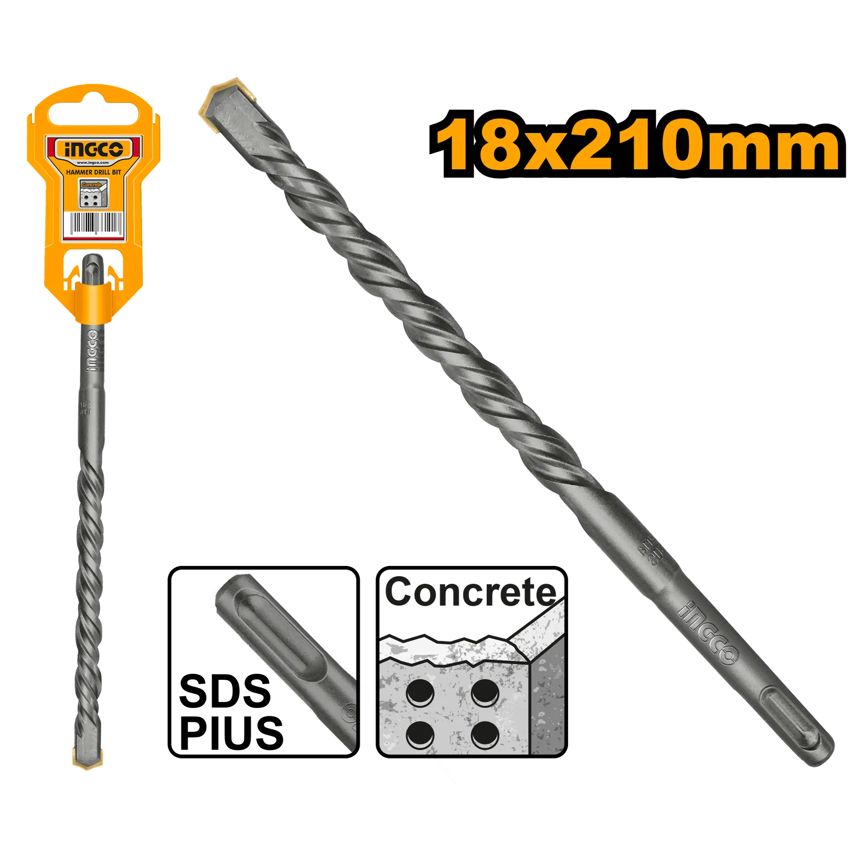 Сверло по бетону 18 мм L 210 SDS-plus INGCO DBH1211801