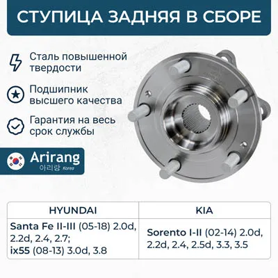 Ступица задняя Hyundai (Santa Fe 01-06, 06-, 2012-, 2015-, IX55 0 ARIRANG ARG211047