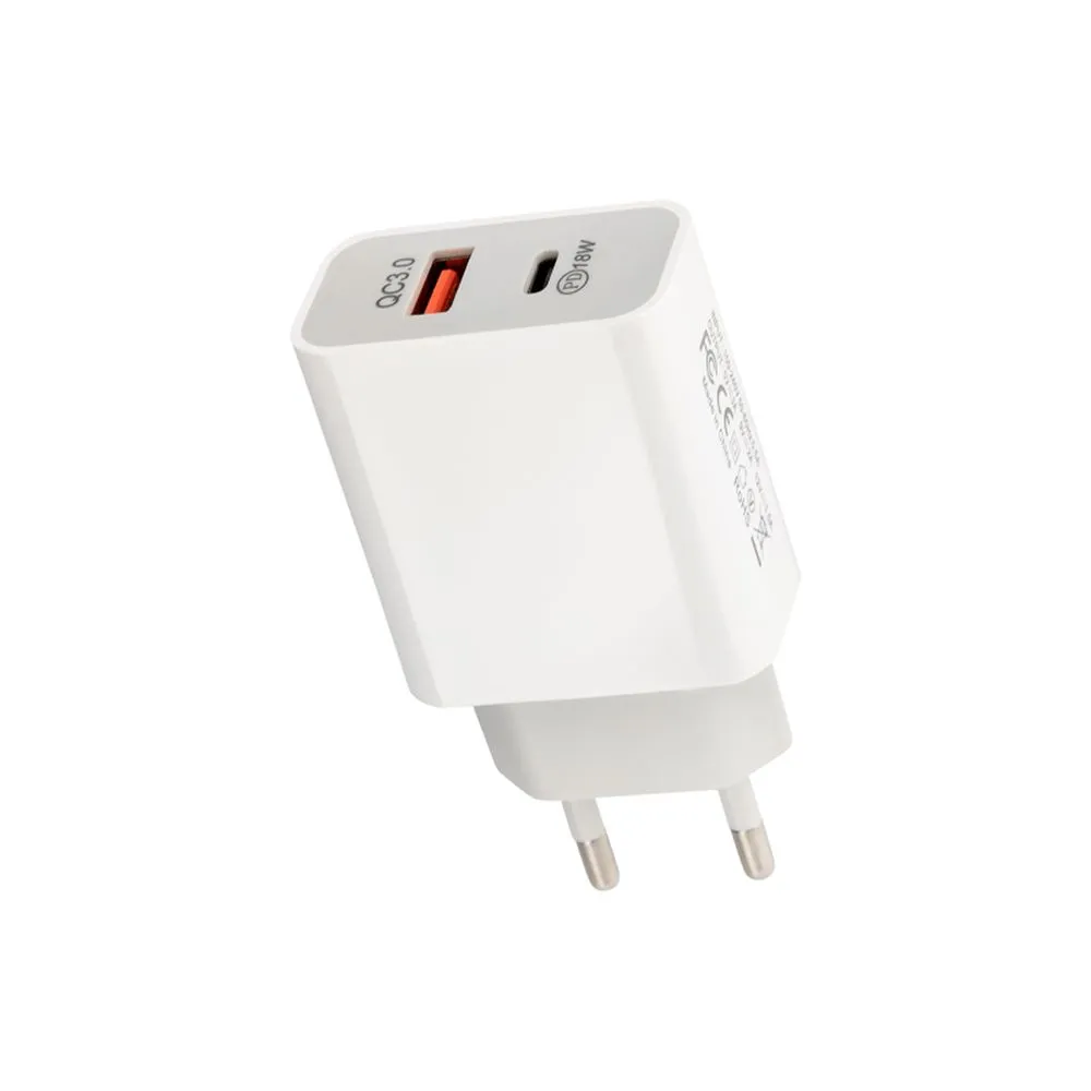 Сетевое зарядное устройство USB-A+USB-C адаптер, 18W белое REXANT 182216